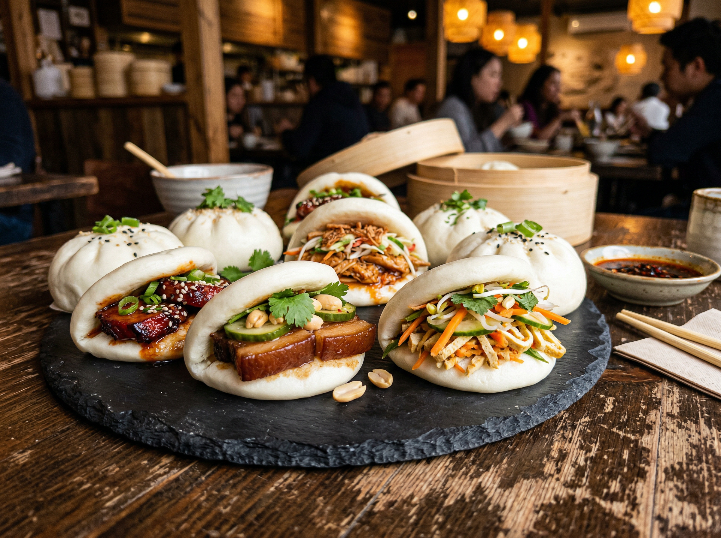 Assorted bao buns with various fillings