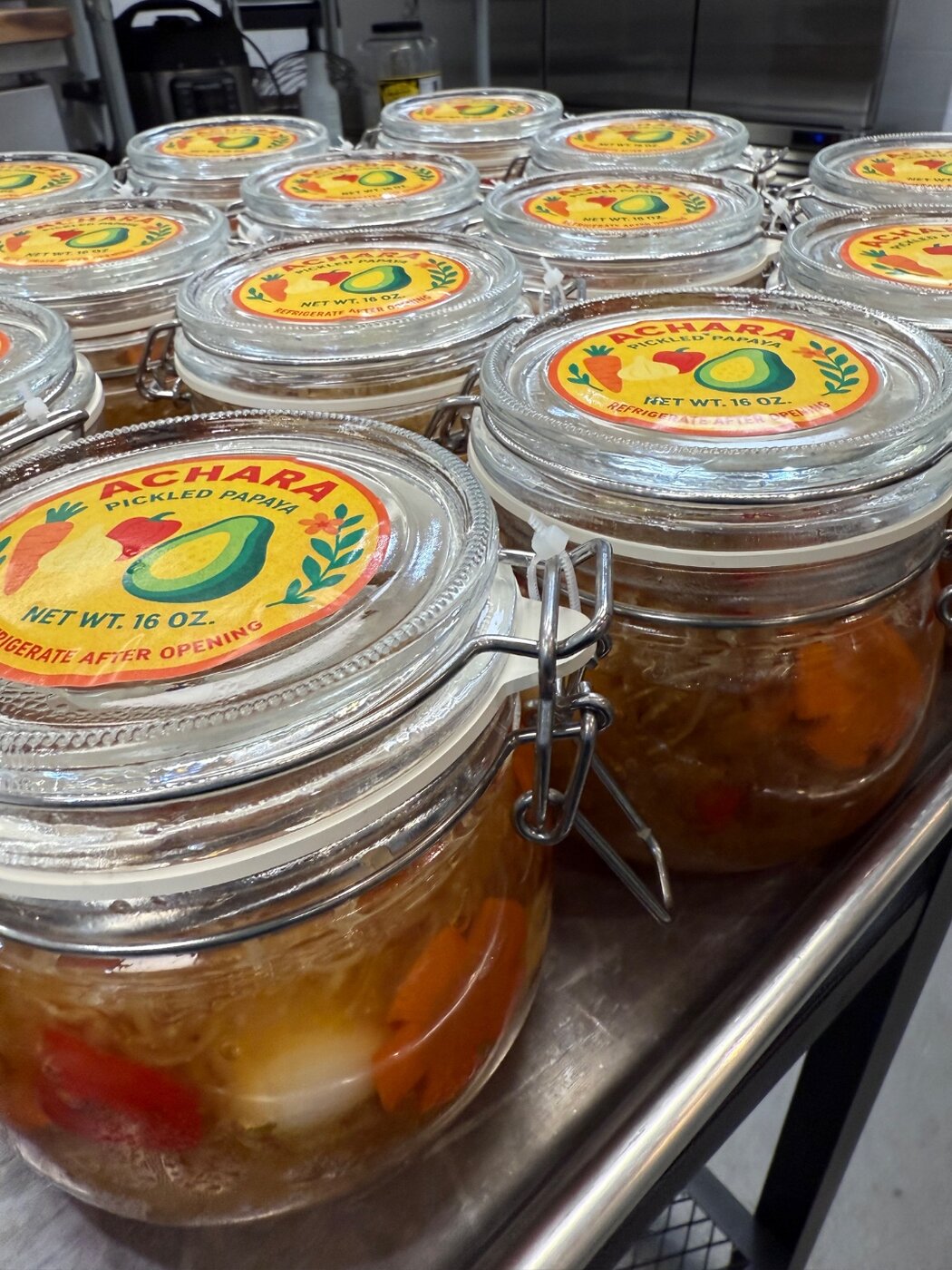 Jars of Atchara Filipino pickled papaya